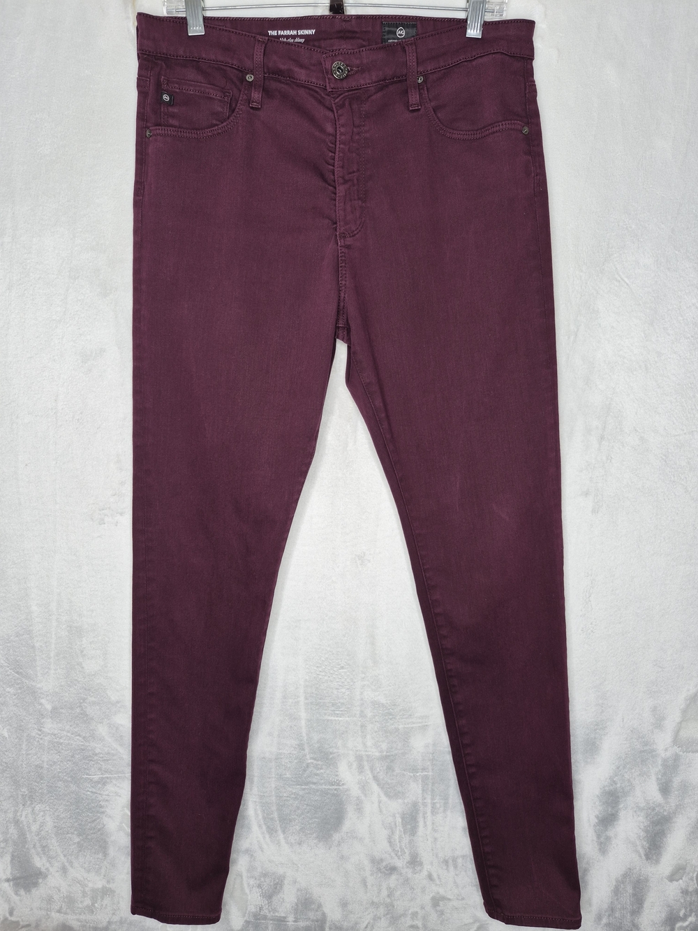 AG Adriano Goldschmied The Farrah Skinny High Rise Jeans Burgundy 32R